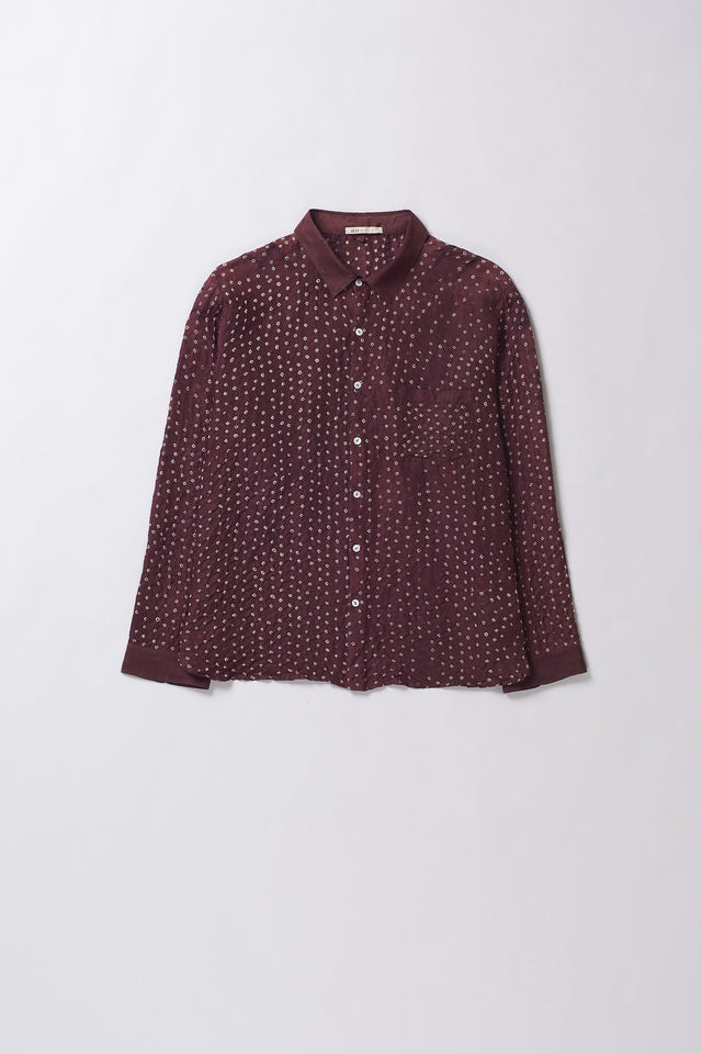 Relaxed Fit Bandhani Shirt Dyed in Purple Red