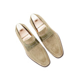 Penny Loafer With Hand Stitched Apron In Military Green Janus Calf