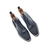 Elegant Oxford Boots In Dark Blue Crust Calf Leather