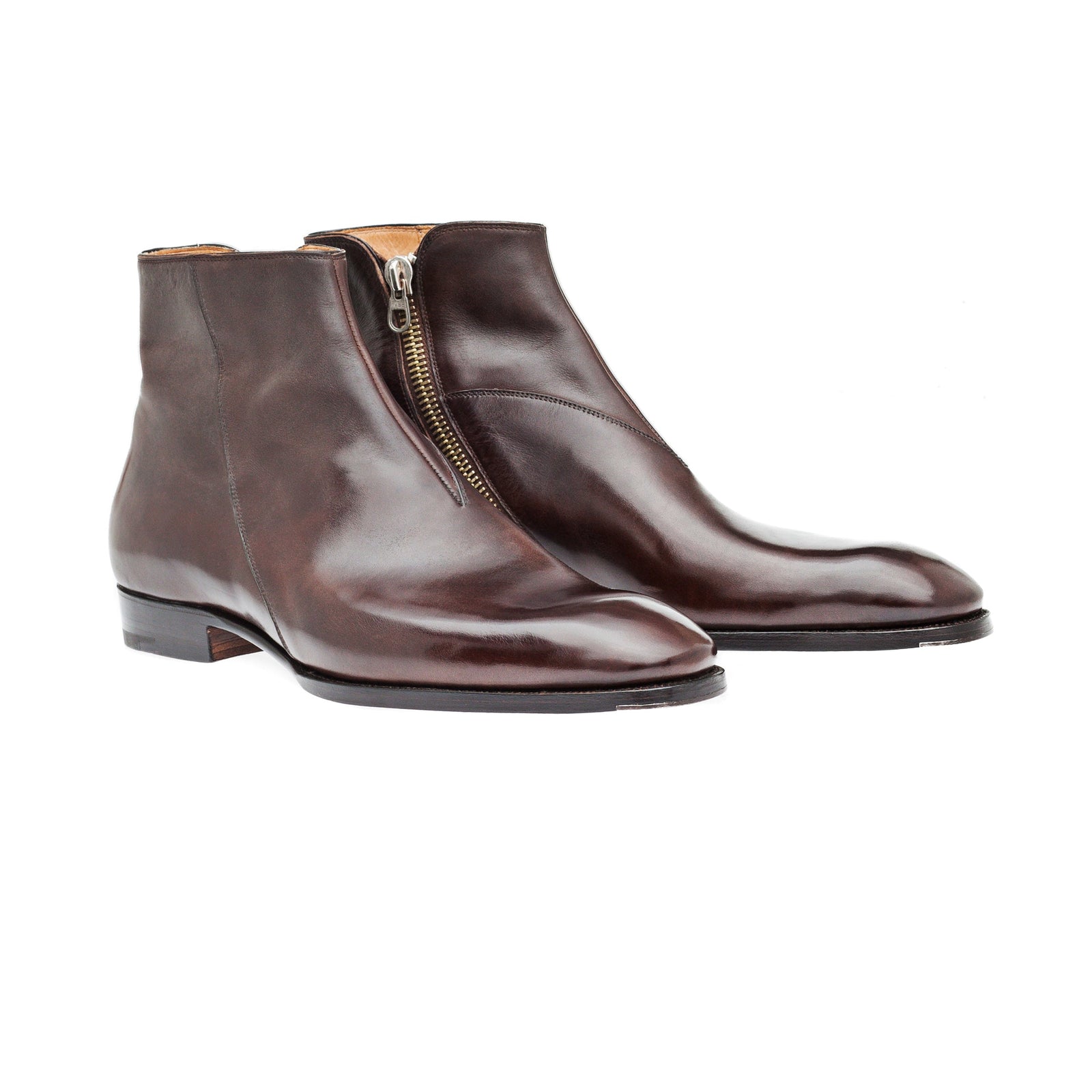 Plain Boot With Zipper In Dark Brown Espresso Calf Leather