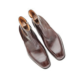 Plain Boot With Zipper In Dark Brown Espresso Calf Leather