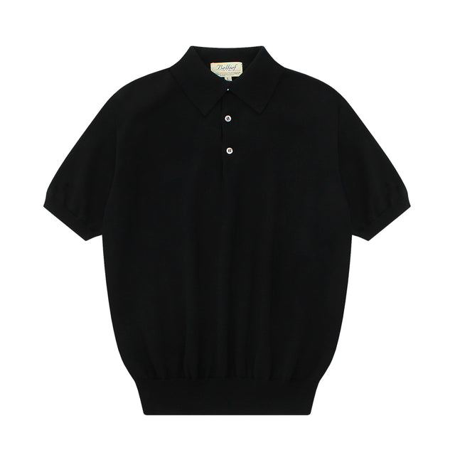 Essential Short Sleeve Polo Knit (Black)