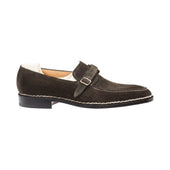 Monk Loafer With Hand Stitched Apron In Dark Military Green Suede Leather