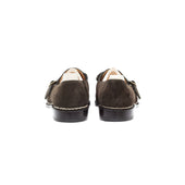 Monk Loafer With Hand Stitched Apron In Dark Military Green Suede Leather