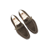 Monk Loafer With Hand Stitched Apron In Dark Military Green Suede Leather