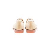 Elegant Loafer With Hand Stitched Apron In Beige Suede Leather