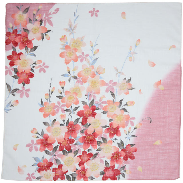Floral Motif Cotton Handkerchief - Red