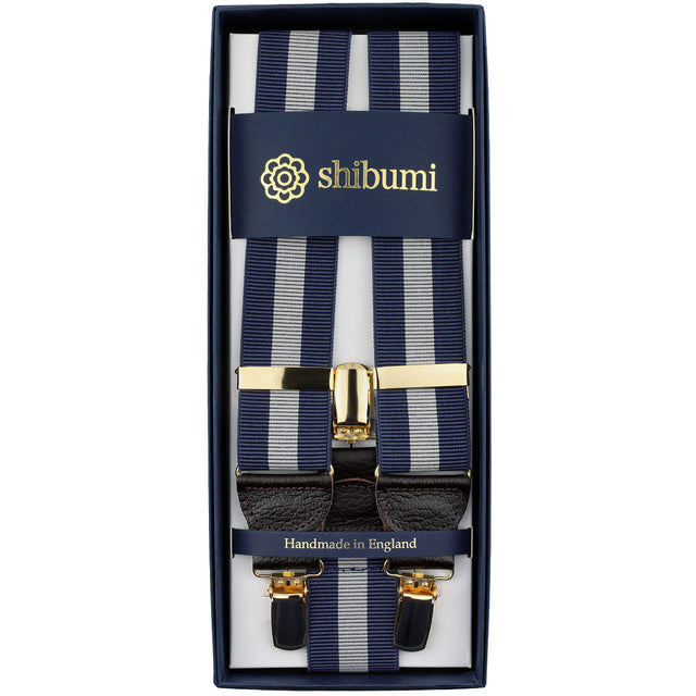 Striped Barathea Clips Braces - Navy / Grey