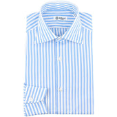 Poplin Semi Spread Shirt - White / Blue - Butcher Stripe
