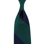 Japanese Repp Stripe Silk Tie - Navy / Teal - Hand-Rolled