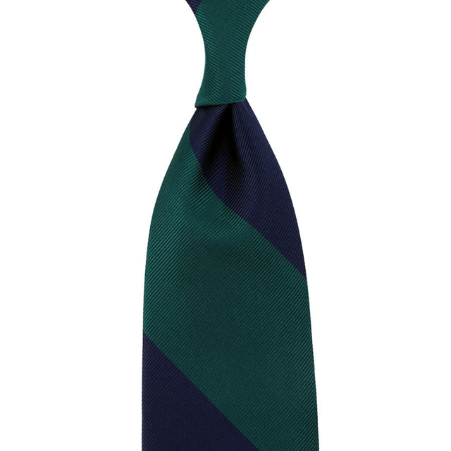 Japanese Repp Stripe Silk Tie - Navy / Teal - Hand-Rolled