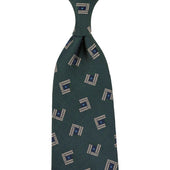 Geometrical Jacquard Silk Tie - Forest - Hand-Rolled