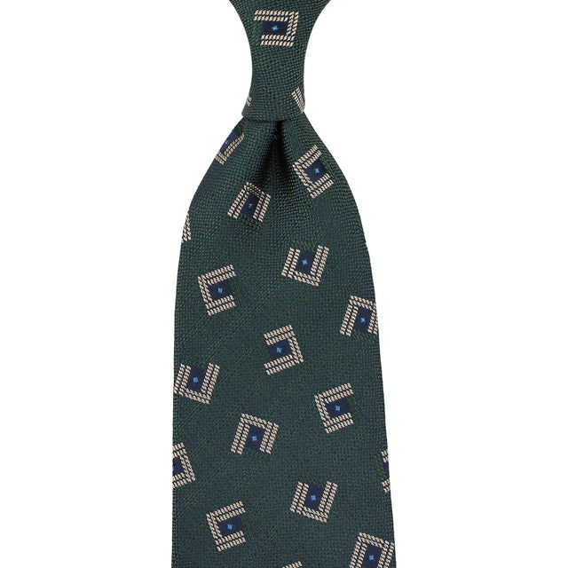 Geometrical Jacquard Silk Tie - Forest - Hand-Rolled