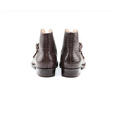 Double Buckle Monk Boots In Dark Brown Bison Leather