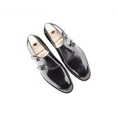 Double Buckle Monk With Parallel Straps And Medallion