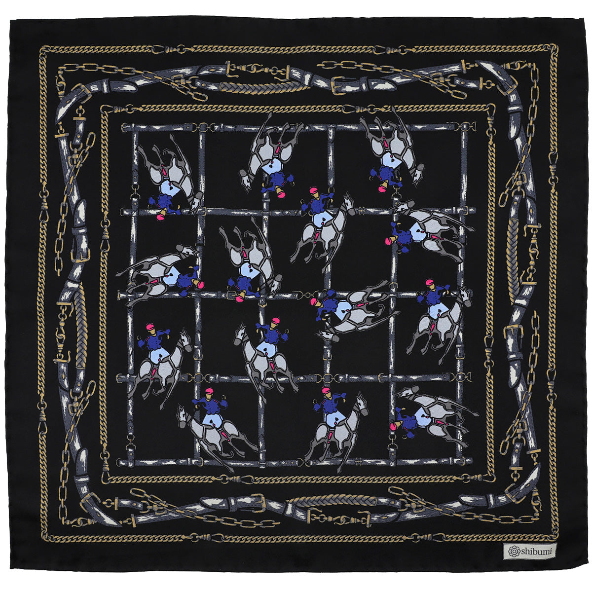 Equestrian Motif Silk Pocket Square 40x40cm