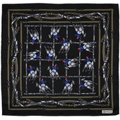Equestrian Motif Silk Pocket Square - Black - 40x40cm