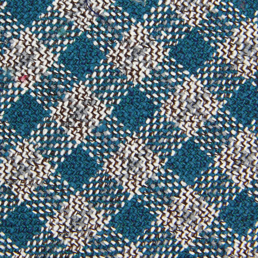 Checked Wool Silk Bespoke Tie Cyan Beige