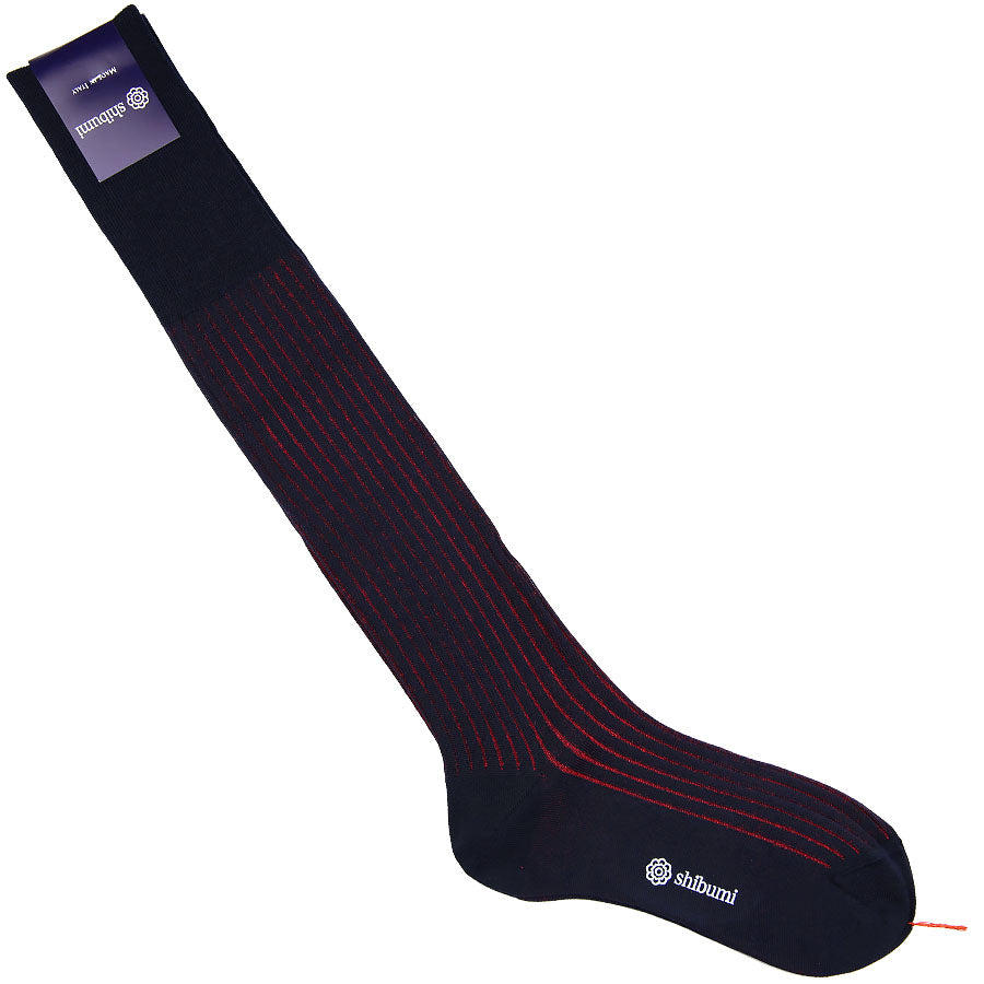 Knee Socks Shadow Stripes Navy Cherry Wool