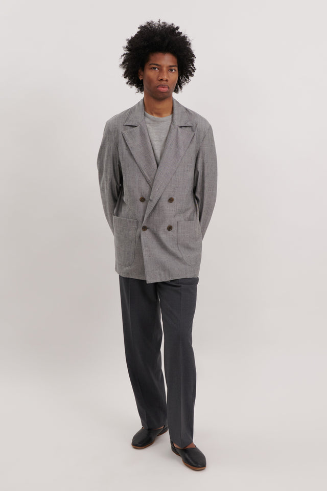Double Breasted Shirt Jacket (Grey Silk Wool)