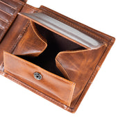 Men S Distressed Leather Bifold Wallet With Rfid Blocking And Box Coin Purse