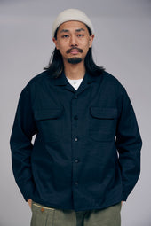【ナイジェル・ケーボン】UNISEX / オープンカラーシャツ - リネンフリース / OPEN COLLAR SHIRT - LINEN FLEECE