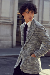 Black and White Boucle Unstructured Jacket