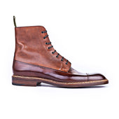 High Cut Derby Boots With Straight Toe Cap In A Mid Calf Grain Combo