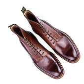 High Cut Derby Boots With Straight Toe Cap In A Mid Calf Grain Combo
