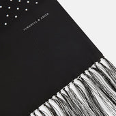 And White Spotted Silk Scarf With Fringes