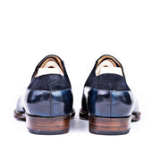 Button Shoe In Dark Blue Suede And Crust Calf Leather
