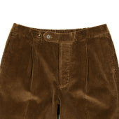 Pleated Easy Pants In Brown Brisbane Moss Cotton Corduroy