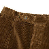 Pleated Easy Pants In Brown Brisbane Moss Cotton Corduroy