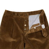 Pleated Easy Pants In Brown Brisbane Moss Cotton Corduroy
