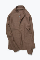 Band Collar Popover (Brown Linen Wool Silk Deco Check)