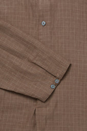 Band Collar Popover Linen Wool Silk Deco Check