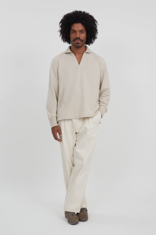 Long Sleeve Polo (Bone Double Cotton Pique)