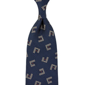 Geometrical Jacquard Silk Tie - Navy - Hand-Rolled