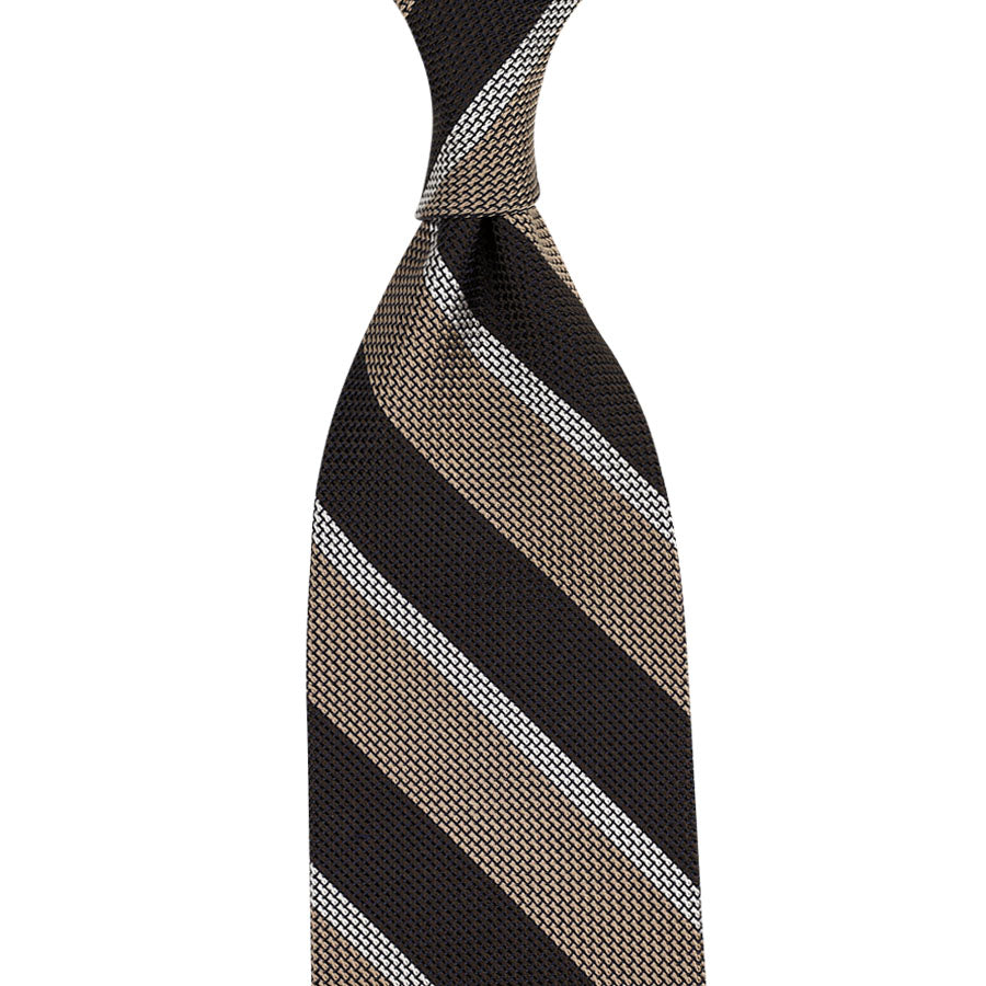 Striped Fina Grenadine Silk Tie Brown Beige