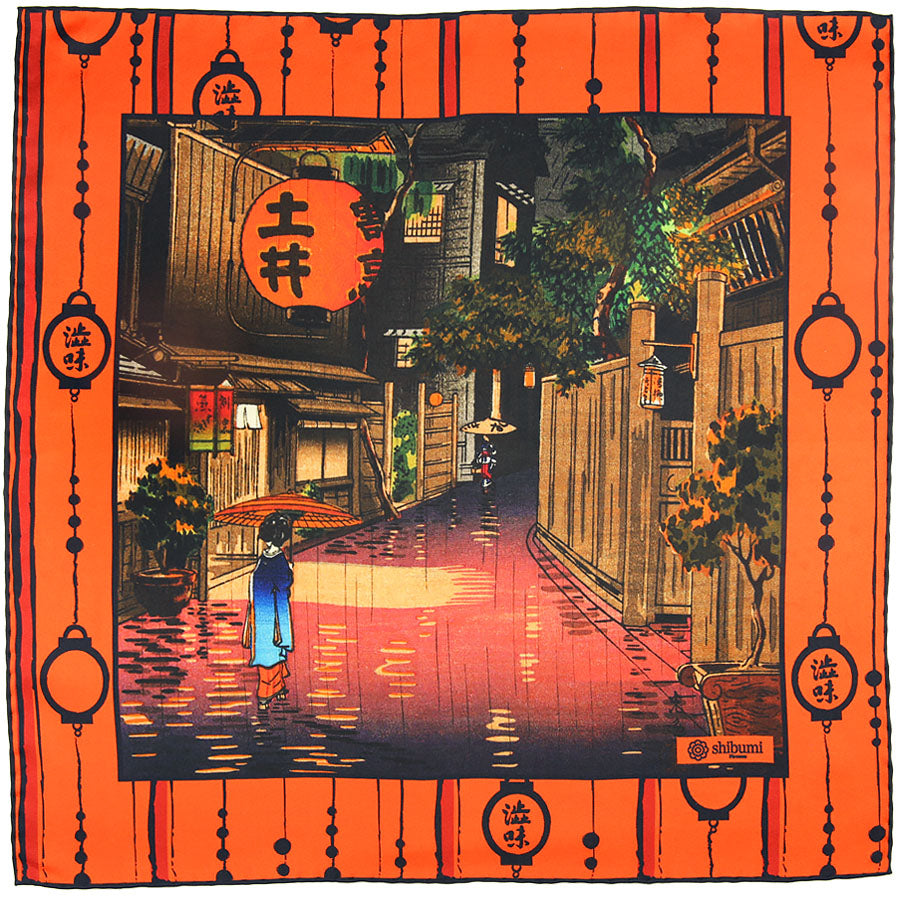 Ukiyo E Silk Pocket Square Beni Chochin 40x40cm