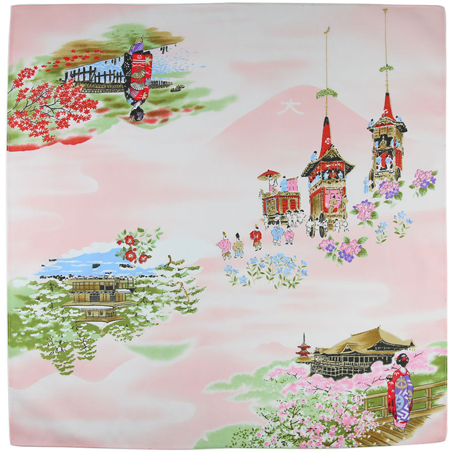 Japanese Motif Cotton Handkerchief Pink
