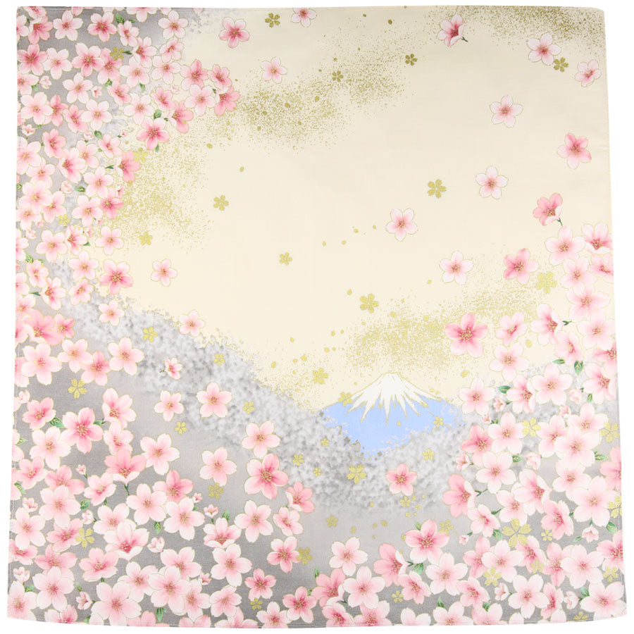 Mount Fuji Motif Cotton Handkerchief Grey