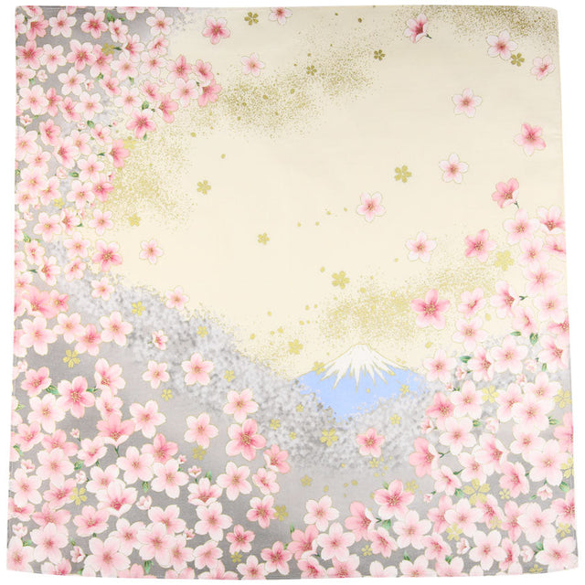 Mount Fuji Motif Cotton Handkerchief - Grey