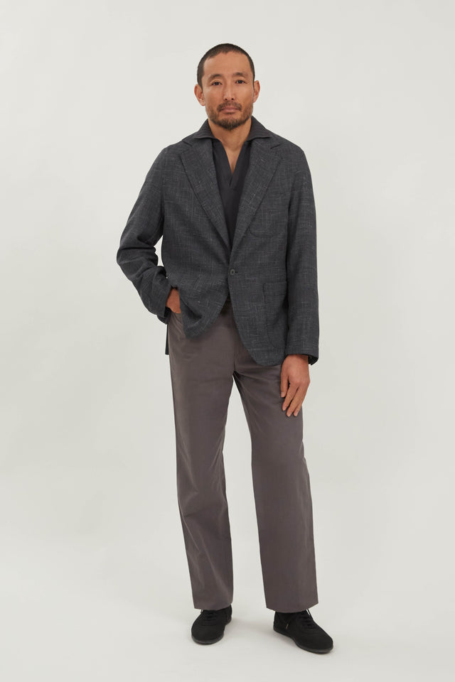 Single Breasted Shirt Jacket (Anthracite Wool Silk Linen Panama Weave)