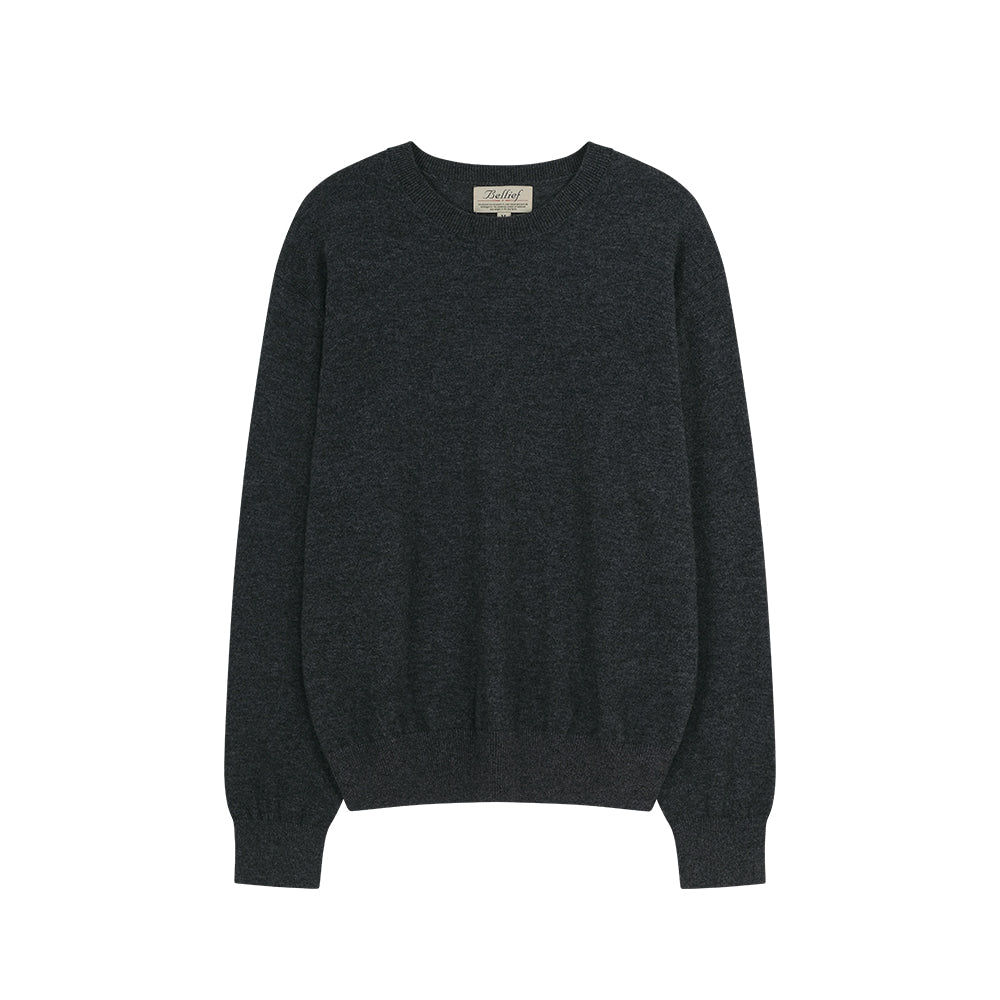 Essential Wool Comfort Crewneck Knit (Charcoal)