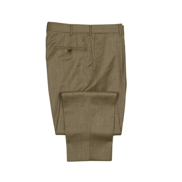 Manhattan high-rise wide tapered pleated trousers in brown melange cavalry twill wool