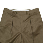 Manhattan High Rise Wide Tapered Pleated Trousers In Melange Cavalry Twill Wool