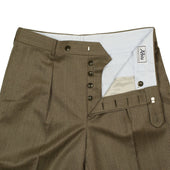 Manhattan High Rise Wide Tapered Pleated Trousers In Melange Cavalry Twill Wool