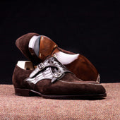 Double Buckle Monk With Norwegian Apron And Croc Suede