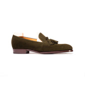 Plain Tassel Loafers In Military Green Suede Leather